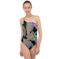 Autumn Pattern Dried Leaves Classic One Shoulder Swimsuit by Simbadda