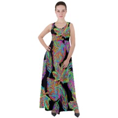 Autumn Pattern Dried Leaves Empire Waist Velour Maxi Dress by Simbadda