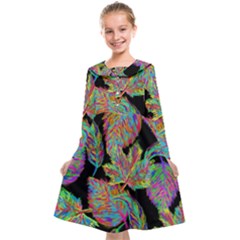 Autumn Pattern Dried Leaves Kids  Midi Sailor Dress by Simbadda