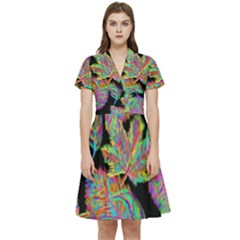 Autumn Pattern Dried Leaves Short Sleeve Waist Detail Dress by Simbadda