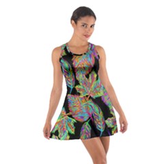 Autumn Pattern Dried Leaves Cotton Racerback Dress by Simbadda