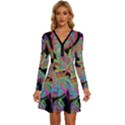 Autumn Pattern Dried Leaves Long Sleeve Deep V Mini Dress  View1