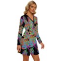 Autumn Pattern Dried Leaves Long Sleeve Deep V Mini Dress  View3