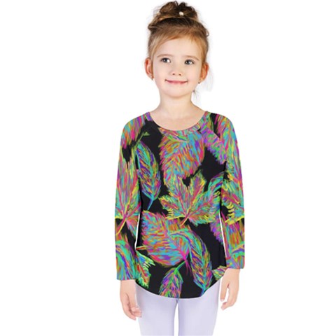 Autumn Pattern Dried Leaves Kids  Long Sleeve Tee by Simbadda