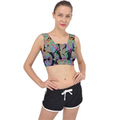 Autumn Pattern Dried Leaves V-back Sports Bra by Simbadda