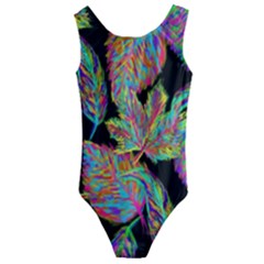 Autumn Pattern Dried Leaves Kids  Cut-out Back One Piece Swimsuit by Simbadda