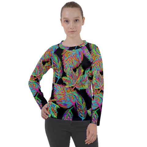 Autumn Pattern Dried Leaves Women s Long Sleeve Raglan Tee by Simbadda