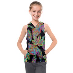 Autumn Pattern Dried Leaves Kids  Sleeveless Hoodie by Simbadda