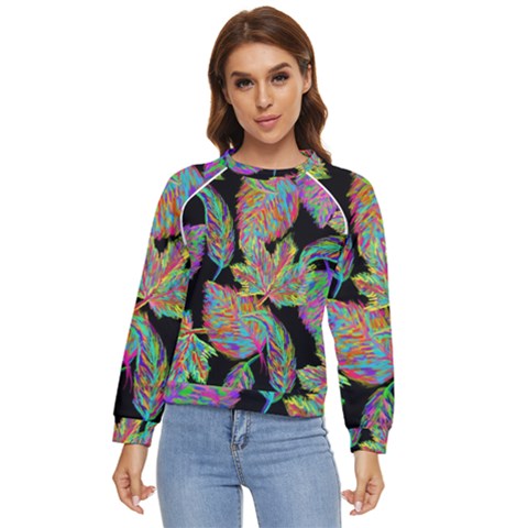 Autumn Pattern Dried Leaves Women s Long Sleeve Raglan Tee by Simbadda