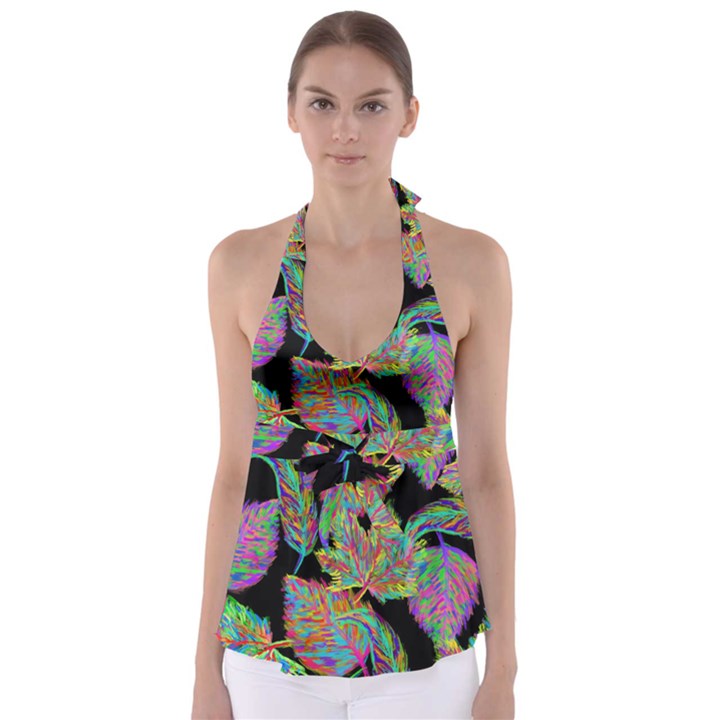 Autumn Pattern Dried Leaves Babydoll Tankini Top