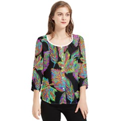 Autumn Pattern Dried Leaves Chiffon Quarter Sleeve Blouse by Simbadda