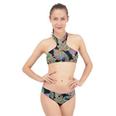 Autumn Pattern Dried Leaves High Neck Bikini Set by Simbadda