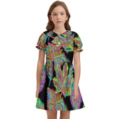 Autumn Pattern Dried Leaves Kids  Bow Tie Puff Sleeve Dress by Simbadda