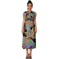 Autumn Pattern Dried Leaves Sleeveless Round Neck Midi Dress by Simbadda