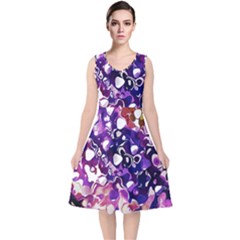 Paint Texture Purple Watercolor V-neck Midi Sleeveless Dress  by Simbadda