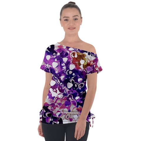 Paint Texture Purple Watercolor Off Shoulder Tie-up Tee by Simbadda