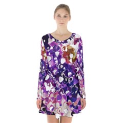 Paint Texture Purple Watercolor Long Sleeve Velvet V-neck Dress