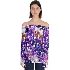 Paint Texture Purple Watercolor Off Shoulder Long Sleeve Top by Simbadda