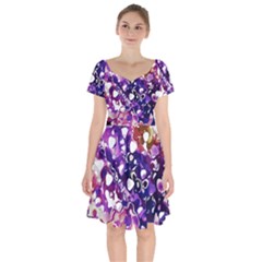 Paint Texture Purple Watercolor Short Sleeve Bardot Dress by Simbadda