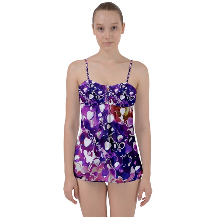 Paint Texture Purple Watercolor Babydoll Tankini Set