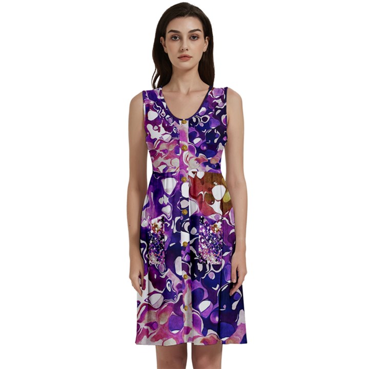 Paint Texture Purple Watercolor Sleeveless Dress With Pocket