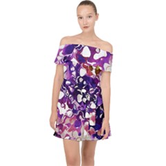 Paint Texture Purple Watercolor Off Shoulder Chiffon Dress by Simbadda