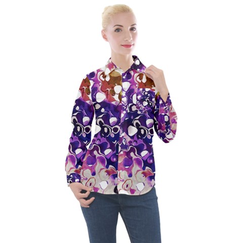 Paint Texture Purple Watercolor Women s Long Sleeve Pocket Shirt by Simbadda