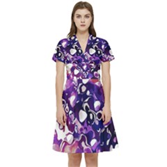 Paint Texture Purple Watercolor Short Sleeve Waist Detail Dress by Simbadda