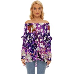 Paint Texture Purple Watercolor Off Shoulder Chiffon Pocket Shirt by Simbadda