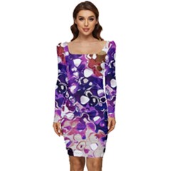 Paint Texture Purple Watercolor Women Long Sleeve Ruched Stretch Jersey Dress by Simbadda