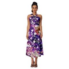 Paint Texture Purple Watercolor Sleeveless Cross Front Cocktail Midi Chiffon Dress by Simbadda