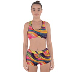 Abstract Colorful Background Wavy Racerback Boyleg Bikini Set by Simbadda