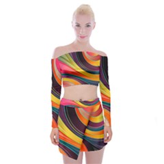 Abstract Colorful Background Wavy Off Shoulder Top With Mini Skirt Set by Simbadda