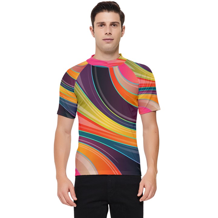 Abstract Colorful Background Wavy Men s Short Sleeve Rash Guard