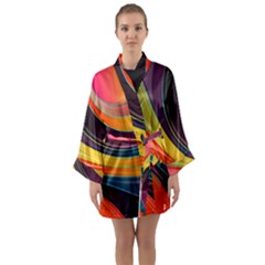 Abstract Colorful Background Wavy Long Sleeve Satin Kimono by Simbadda