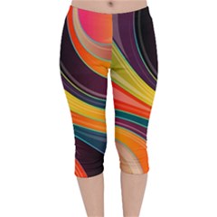 Abstract Colorful Background Wavy Velvet Capri Leggings  by Simbadda