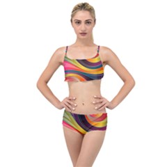 Abstract Colorful Background Wavy Layered Top Bikini Set by Simbadda