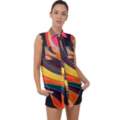 Abstract Colorful Background Wavy Sleeveless Chiffon Button Shirt