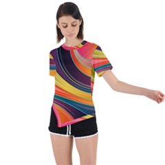 Abstract Colorful Background Wavy Asymmetrical Short Sleeve Sports Tee by Simbadda