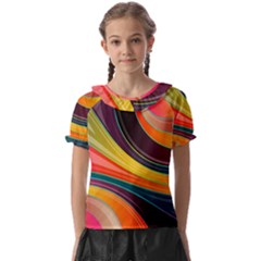 Abstract Colorful Background Wavy Kids  Frill Chiffon Blouse by Simbadda