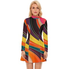 Abstract Colorful Background Wavy Long Sleeve Velour Longline Dress by Simbadda