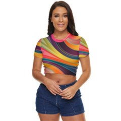 Abstract Colorful Background Wavy Side Button Cropped Tee by Simbadda