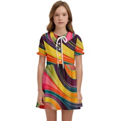 Abstract Colorful Background Wavy Kids  Sweet Collar Dress by Simbadda