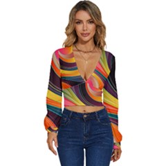 Abstract Colorful Background Wavy Long Sleeve Deep-v Velour Top by Simbadda