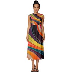 Abstract Colorful Background Wavy Sleeveless Round Neck Midi Dress by Simbadda