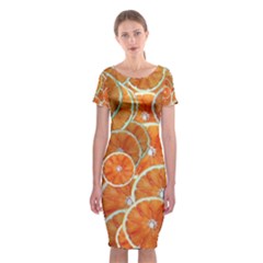 Oranges Background Texture Pattern Classic Short Sleeve Midi Dress by Simbadda