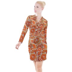 Oranges Background Texture Pattern Button Long Sleeve Dress by Simbadda