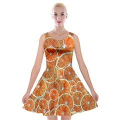 Oranges Background Texture Pattern Velvet Skater Dress by Simbadda