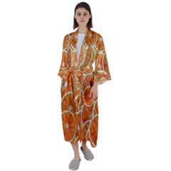 Oranges Background Texture Pattern Maxi Satin Kimono by Simbadda