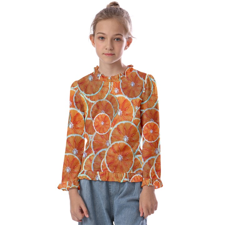 Oranges Background Texture Pattern Kids  Frill Detail Tee